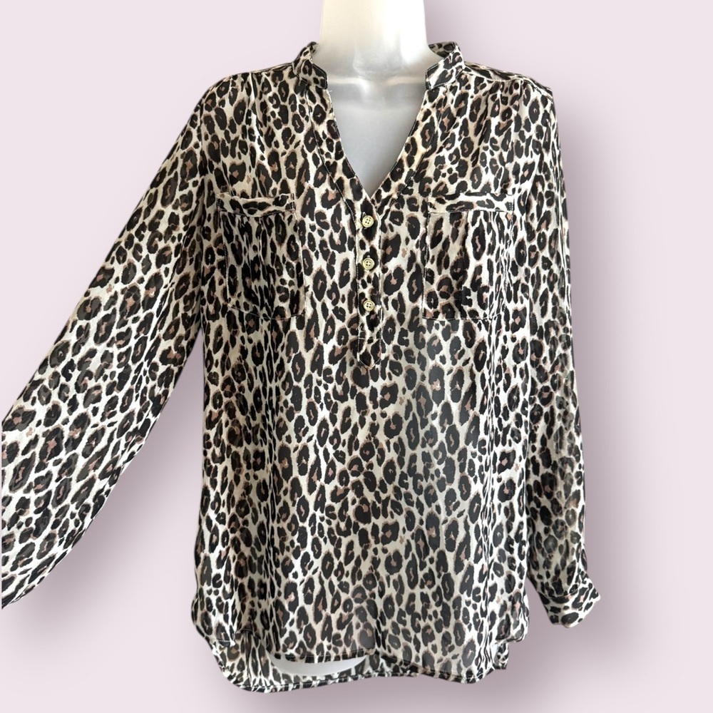 Charlotte Russe Leopard Print Sheer Blouse Lightweight Long Sleeve Size S